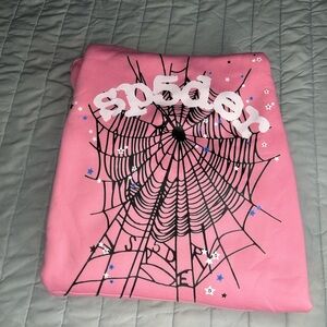 Pink Spider Web Graphic Sweatshirt